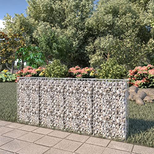 homiuse Gabbione con Copertura Rete Gabbione Giardino Parete Gabbione Cesto Gabbione Gabbioni Metallici per Pietre Gabbioni Metallici Gabbione Parete in Acciaio Zincato 200x20x85 cm