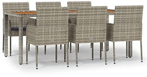 vidaXL Garten Essgruppe 7-TLG., Gartenmöbel Set mit Kissen, Gartengarnitur Tisch 6 Stühle, Sitzgruppe Gartenset Modulares Design, Grau Poly Rattan