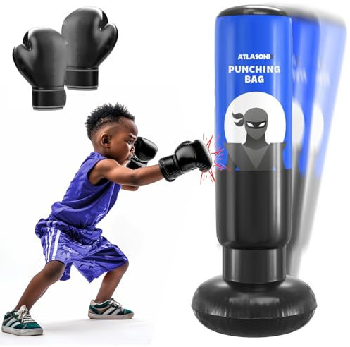 Boxsack für Kinder, aufblasbarer Kinder-Boxsack für Kinder von 5–10 Jahren, Boxsack für Teenager, Bop-Bag, Geschenke für Jungen, Karate, Kickboxen, Taekwondo-Ninja-Spielzeug