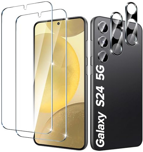 ivoler 2 Pièces Film Protection écran en Verre Trempé pour Samsung Galaxy S24 5G avec 2 Pièces Caméra Arrière Protecteur, Outil d'Installation Facile, 9H Dureté, Anti-Rayures, sans Bulles