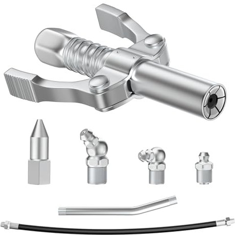 Pindex G Coupler für Fettpresse,Kupplung Mundstück für Fettpresse,Fettpresse Mundstück mit Düse 3 Schmiernippel 30cm Schlauch 1/8 Inch NPT 10000PSI,Coupler für Fettpistolen