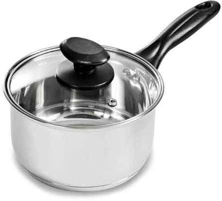 Blackmoor 16cm Stainless Steel Saucepan/Tempered Glass Lid with Steam Vent/PFAS-Free/Suitable for All Hob Types Including Induction/Necessities Range 69819