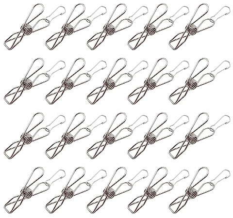 UMCHU 20 Pezzi Mollette Acciaio Inox,Mollette Abiti,con Ganci a Prova di Vento,per Fissi Calzini,Vestiti,Asciugamano,Fotografie