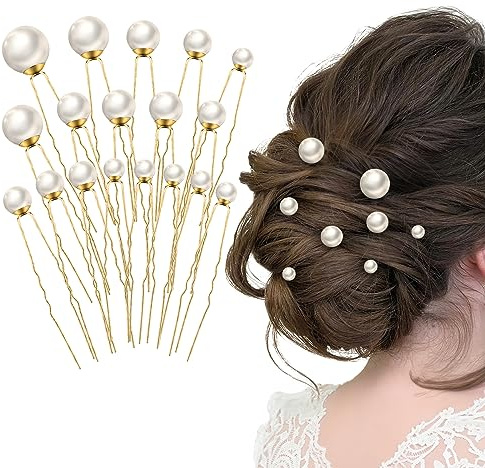 Dayofun 18 Pieces Wedding Pearl Hair Pins, U Pearl Shaped Hair Accessories for Brides Bridesmaids Women, Gold