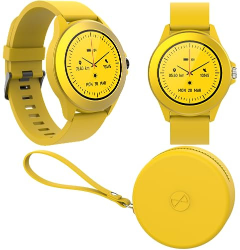 FOREVER Montre Connectée Ronde Colorum CW-300 - Montre Sport Homme Femme avec Podometre - Smartwatch Etanche IP68 - Montre Connectée Grande Autonomie - Montre Connectée Android iOS - Jaune