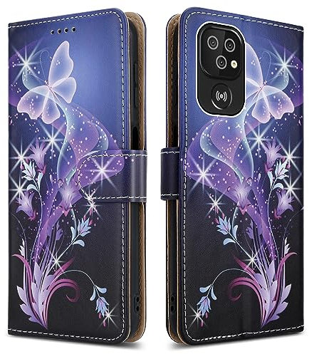 PIXFAB For Doro 8200 Leather Phone Case, Magnetic Closure Full Protection Book Folio Design, Wallet Case Cover [Card Slots] and [Kickstand] For Doro 8200 - Butterfly