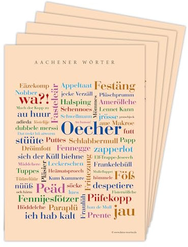 Deine Wörter Postkartenset - 5 Postkarten mit Aachener-Dialekt, einzigartiges Souvenir und kreative Geschenkidee mit Öcher DIN A6