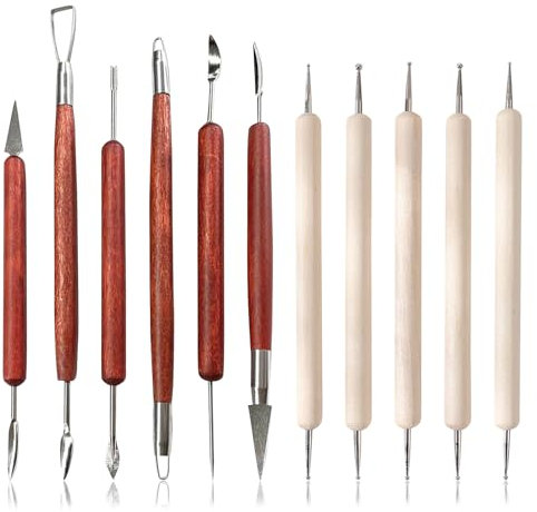 Clay Sculpting Modelling Tools, 11PCS Polymer Clay Tool Double-Ended Stainless Steel Wooden Wax Clay Sculpting Carving DIY Tools Pottery Air Drying Tools