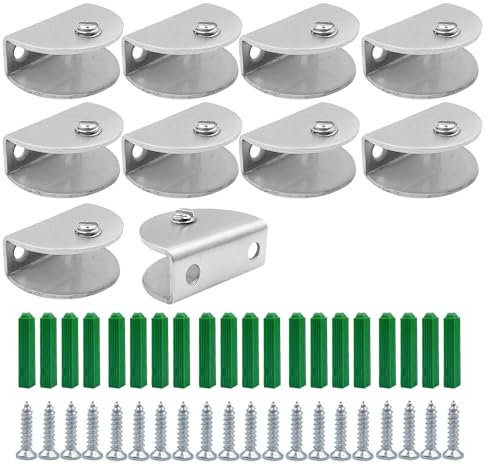 WYAN 10 Pezzi Semicircolare Clip di vetro,Staffa regolabile per mensola in vetro,Acciaio inox 304,Vetro adattivo Spessore 8-12 mm(Con viti)