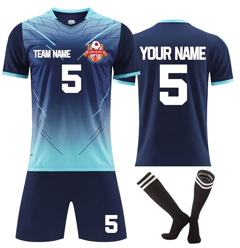 Faletony Personalisiertes Fussball Trikot Kinders Erwachsene Fußball Shirt & Shorts Set mit Name Nummer Team Logo Fußballtrikot Benutzerdefiniert Trikot WM 2026