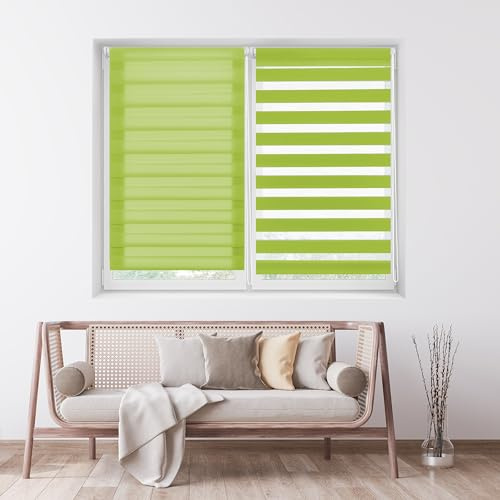 ECOMMERC3 | Estor Enrollable Noche y Día Sin Taladrar Tamaño 140x180 - Estor Easyfix SIN Herramientas Tamaño Tela 137x175 - Estor Noche y Día Verde Pistacho