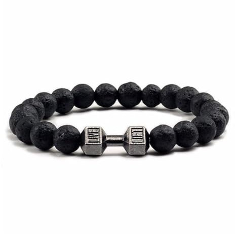 DHliIQQ Hantel-Armband aus natürlichem schwarzem Vulkan-Lavastein, mattes Perlen-Armband, Schmuck, Fitness, Langhantel, Herren für Damen