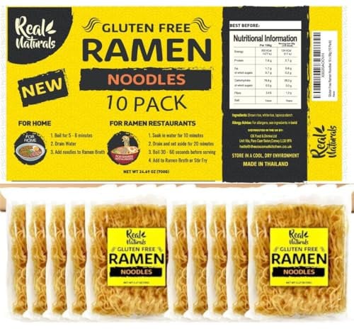 Gluten Free Ramen Noodles, Plain ramen noodles. Restaurant grade. Gluten free pasta, Japanese ramen, Gluten Free Super noodles from brown rice 10 x 59g (10 Pack)