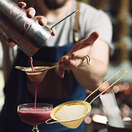 Colino da cocktail in acciaio inox, con cucchiaio per mescolare, colino a maglia fine, setaccio, apribottiglie automatico per vino con tagliacapsule (oro, taglia unica)