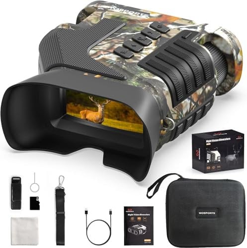Wosports Nachtsichtgerät, 4K HD 8X Digitalzoom Nachtsichtgeräte, 5000mAh Wiederaufladbar Infrarot Fernglas mit Nachtsicht 400M für Camping, Beobachtung, mit 32 GB TF Karte