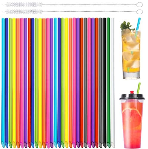 XINGXINLIAN 50 Stück Strohhalme Wiederverwendbar mit 2 ReinigungsbüRsten, Mehrweg Trinkhalme Bunt für Cocktail Coffee Juice Getränke