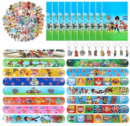 Patrulla Canina Regalos de Fiesta,85Piezas Patrulla Canina Juguetes de Cumpleaños Infantil,10Dog Patrol Llaveros Figuras,15Slap Pulseras paww dog,50Pegatinas de Paw Dog Patrol,10Dog Patrol Bolsas