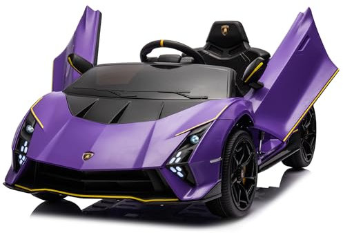 Elektroauto für Kinder, 12V Kinderfahrzeug Kinderauto für 3-8 Jahre mit Fernsteuerung 2 x Motoren, Musik/LED-Licht FM, 2-4km/h, Leistungsanzeige (Lila)