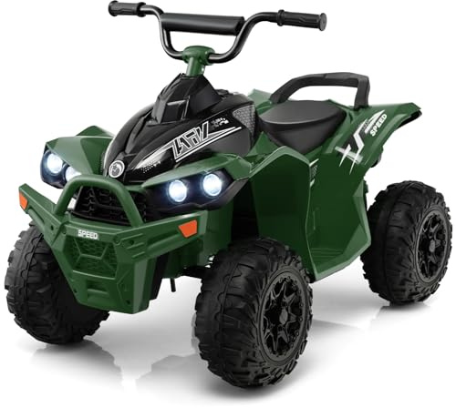 COSTWAY 12V Elektro Kinderquad, Elektroquad mit 2,2/4,3 KM/H Geschwindigkeit, Kindermotorrad mit Hupe, Musik & LED-Leuchten, Elektro Quad für Kinder von 3 bis 8 Jahren (Grün)