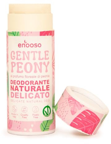 Enooso - Festes Deo Creme Stick - Bio Deodorant ohne Aluminium und Backpulver - PFINGSTROSE - 100% Vegan & Plastikfrei Natürlich - Handmade in Italy