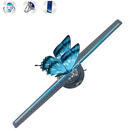 Ventilateur holographique 3D, Ventilateur de Projection holographique 3D Perles de lumière LED Ventilateur holographique à œil Nu projecteur WiFi For1080P Flux en Direct en Temps réel pour Halloween,