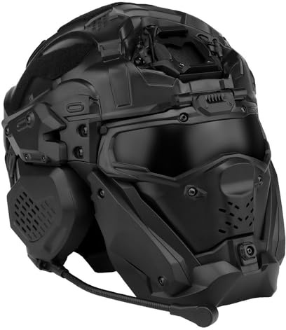 Airsoft Fast Helm Taktischer Militärischer W-Ronin Assault Helm II Eingebautes Headset, Antibeschlag-Lüfter, Klappmaske(BK)