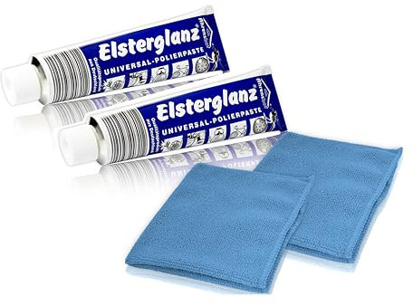 * 2 Tuben Elsterglanz Universal-Polierpaste für Metalle je 150 ml + zwei Mikrofaser-Tücher | Das Original aus Deutschland