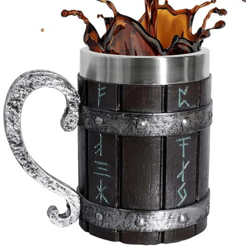 Stein Beer Mug - 600ml Coffee Mugs | Beer Tankard | Beer Tankards for Men | Double Layer Mugs Warm in Winter and Cool in Summer | Thick 304 Steel, Barrel Design for Hot Drinks, Beer, Cocktail