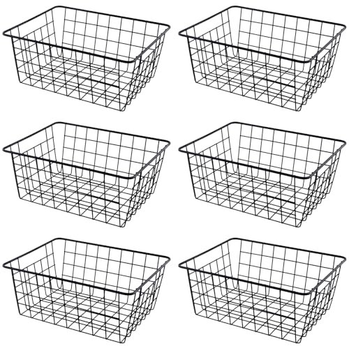 TAICHEUT 6 PCS 28x22x12cm Wire Storage Baskets, Black Metal Baskets, Multifunctional Iron Art Storage Baskets, Wire Pantry Baskets for Kitchen, Bathroom, Bedroom, Living Room, Cabinet
