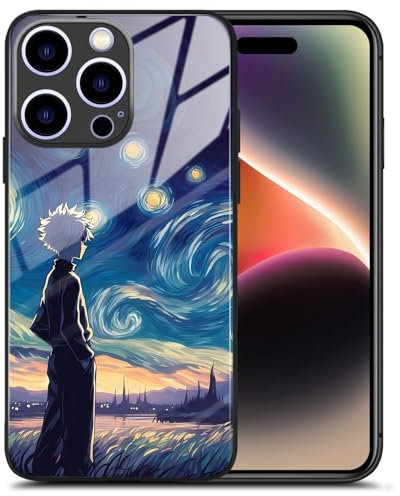 KWHKLST HxH Killua Sternennacht Anime-Handyhülle aus gehärtetem Glas, cooler, einzigartiger Manga-Charakter, glänzend, Schwarz, für iPhone 16 Pro