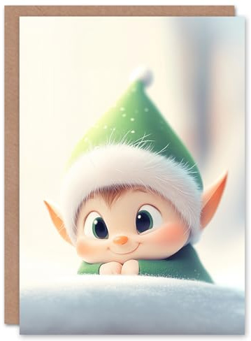 Artery8 Adorable Little Santa Elf Smile Cartoon For Child Kids Xmas Festive Christmas Card