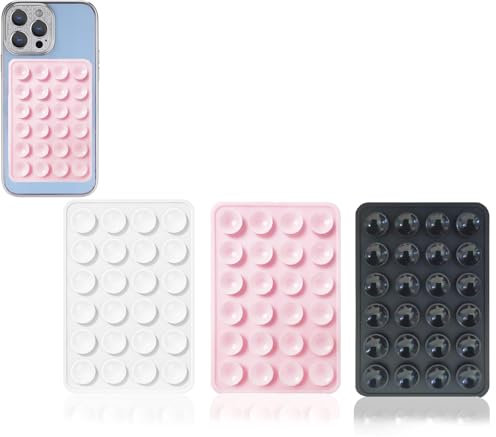 Leeneen 3 PCS Phone Suction Pad,Sticky Phone Case for Wall,Suction Cup Phone Holder For Car Phones Mobile Power Supplies (white pink black)