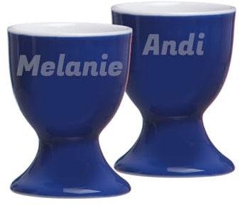 LUXENTU Eierbecher Doppio mit personalisierter Gravur, 2er Set, Kleine Ei-Halter mit einzeiligem Gravurbereich, Perfekt für Namen und Sprüche zu Ostern, Porzellan, Indigo Blau