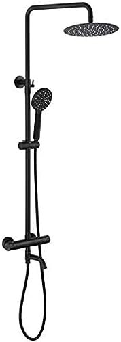 FLUXGOONE Sistema de Ducha, Juego de Ducha para baño con Pintura Negra, Control automático de termostato, Grifo Mezclador para baño y Ducha, Juegos de Ducha Tipo Lluvia con Tres manijas