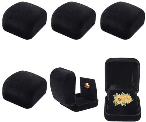 nbeads 6 Stk. Samt Anstecknadel Display Box, 5.3x5.85x3.55cm Anstecknadel Aufbewahrungsboxen Broschen-Sammlung Display-Halter für Schmuck Organizer, Schwarz