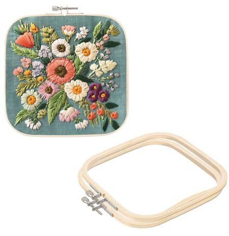 PATIKIL 3 Stück 20 cm Bambus Stickrahmen Set, Quadratische Verstellbare Rahmen, Stickrahmen Kreuzstich Ring, Punch Needle Rahmen Stickständer für Embroidery DIY Nähen Dekoration