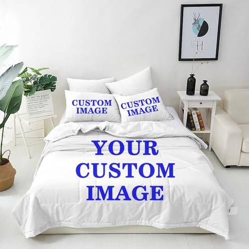 ANHOPE Personalisierte Bettwäsche für Familie Freunde Paare Personalisiert Bettbezug & Kissenbezug mit Foto Logo Text Weich Microfaser Bunte Aquarell Floral Blume Bettbezüge Set mit Reißverschluss