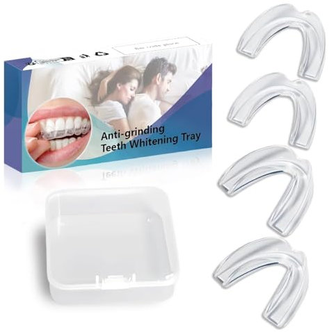 Knirscherschiene Für Nacht,Transparente Schiene,Gegen Nächtlichen Bruxismus und Schnarchen,Zahnschiene Zum Besseren Schlafen,4 Formbare Mundstücke,Gegen Zähneknirschen,Mit Aufbewahrungsbox
