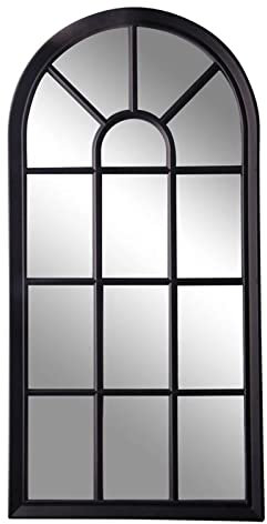 Espejo de ventana vintage negro medio circular decorativo para entrada, montaje en pared o soporte, perfecto para decoración del hogar y estilo de entrada