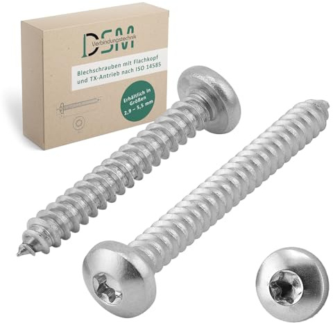 DSM – Flachkopf Blechschrauben 3,5 x 16 mm – Edelstahl A2 – 50 Stück | selbstschneidend – ISO 14585 [TrueSpec Präzision] Schrauben für Wellblech/Blechdach, Trapezblechschrauben Karosserieschrauben