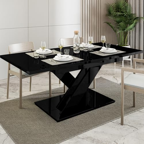 Black Extendable Dining Table, 6-8 Seater, 140-180cm, High Gloss, BRONX | 6ft Modern Dining Table, Seats 6-8 People, Table Only – No Chairs, Kitchen Table, High Gloss Effect, Space-Saving Design