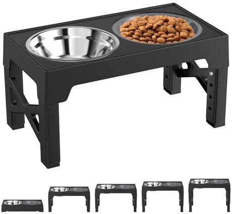 Crynvor Bebedero Perro, Comedero Elevado de 5 Alturas Ajustables, Comederos Elevados, Cuenco Perro y Bol Antivoracidad, Comedouro, Soporte Cuencos Elevador, para Perros Pequeños, Medianos y Grandes