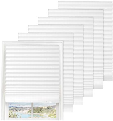 Xygobla 4Pcs Temporary No Drill Window Blinds | Non-Woven Fabric, Cut-to-Size & Self-Adhesive Fit Light Filtering Privacy Protection | with 8 Clips–for Bedroom Kitchen, Bathroom(White, 60 * 150cm)