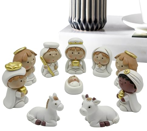 doyandader Krippenszene Statue - Mini Weihnachtsdekoration Aus Resin Für Tische,Krippenfigur Deko - Für Wohnzimmer Büro Schlafzimmer Kamin Banks Fensterbank Kirchengruppen