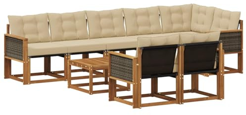 vidaXL Outdoor-Sofagarnitur mit Kissen 9 pcs Natur und Beige, Gartenlounge, modernes Sofa für draußen, bequemes Terrassenmöbel, stylisches Sitzset