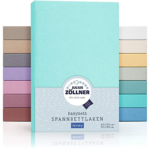 Julius Zöllner Jersey Spannbettlaken für Baby- & Kinderbett, 100% Jersey-Baumwolle, OEKO-TEX Standard 100 zertifiziert, Größe: 60x120cm / 70x140cm, 1er Pack, mint