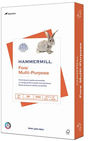 Hammermill Printer Paper, Fore Multipurpose 24 lb Copy Paper, 8.5 x 14-1 Ream (500 Sheets) - 96 Bright, Made in The USA, 101279R