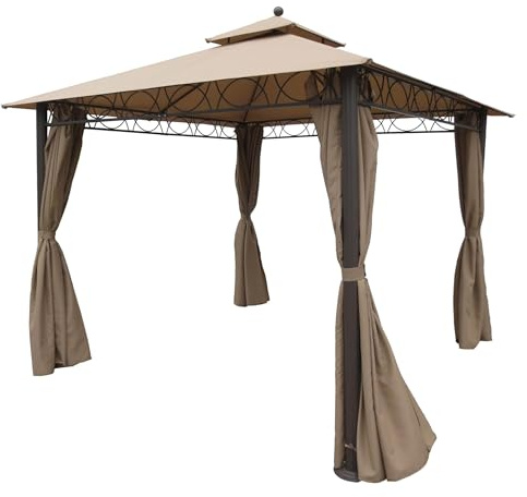 International Caravan Furniture Piece Square 10 Foot Double Vented Gazebo With Drapes