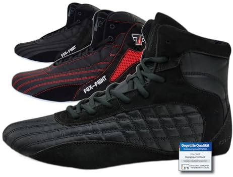 FOX-FIGHT Kampfsport Schuhe | für Damen und Herren | Atmungsaktiv Flexibel | Wildleder | Ringerschuhe | Athletik Fitnesschuhe Bodybuilding