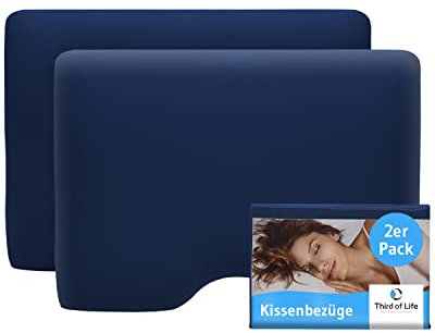 Kissenbezug Nachtblau Doppelpack, Perfekt für GIANFAR Seitenschläfer-Kissen, Baumwolle (Double Jersey), Bügelfrei & trocknergeeignet, Kissenhüllen 2er Set mit Reißverschluss, Oeko-Tex Zertifiziert
